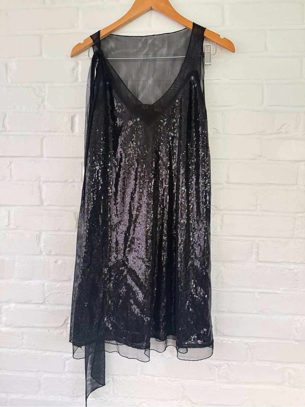 Black Sequin Slip Dress Med